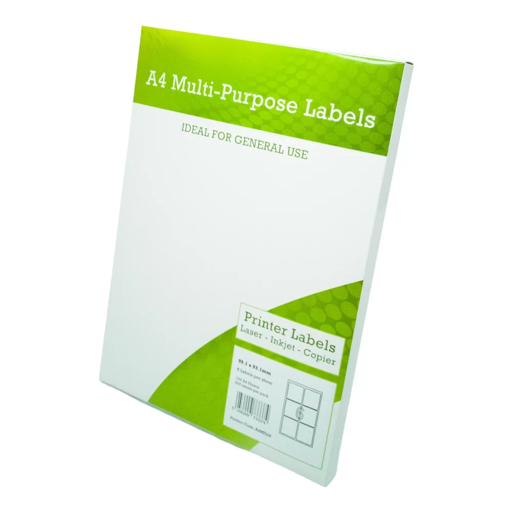 A4 Multipurpose Labels 6 Per Sheet 99.1 x 93.1mm (White) Pk of 100