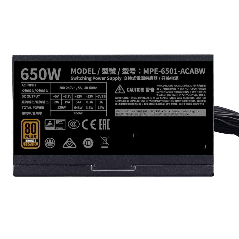 Cooler Master MWE 650 Bronze V2 PSU Power Supply ( 650W, MPE-6501-ACABW-BEU )