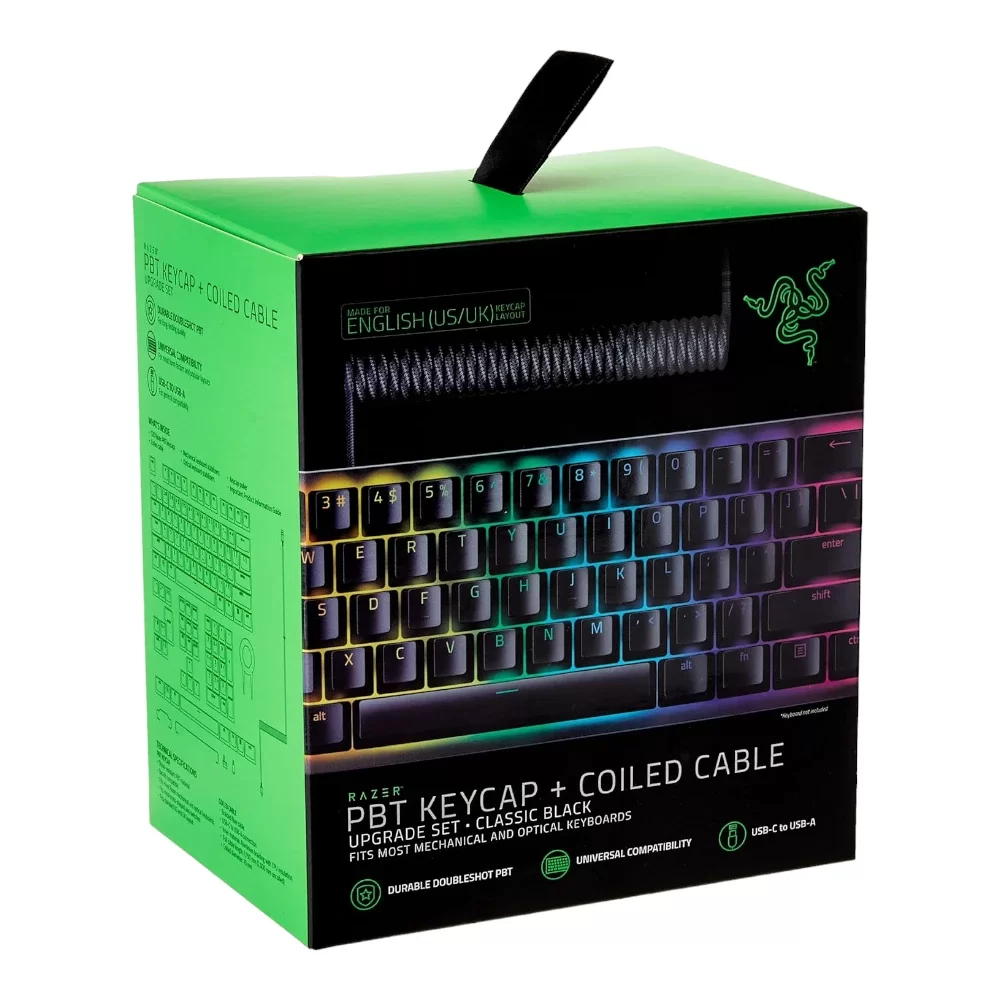 Razer PBT Keycap and Coiled Cable Upgrade Set Classic Black