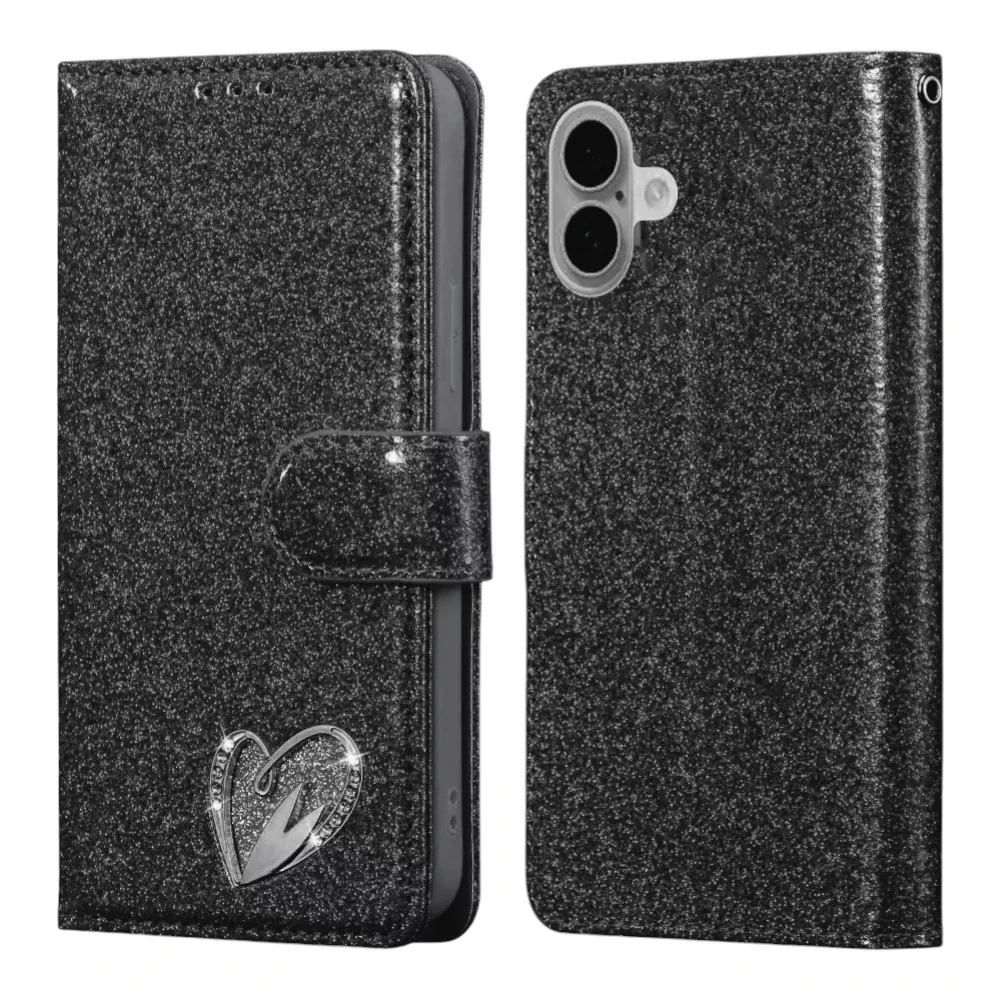 Shiny Leather Glitter Book Case for iPhone 16 Plus