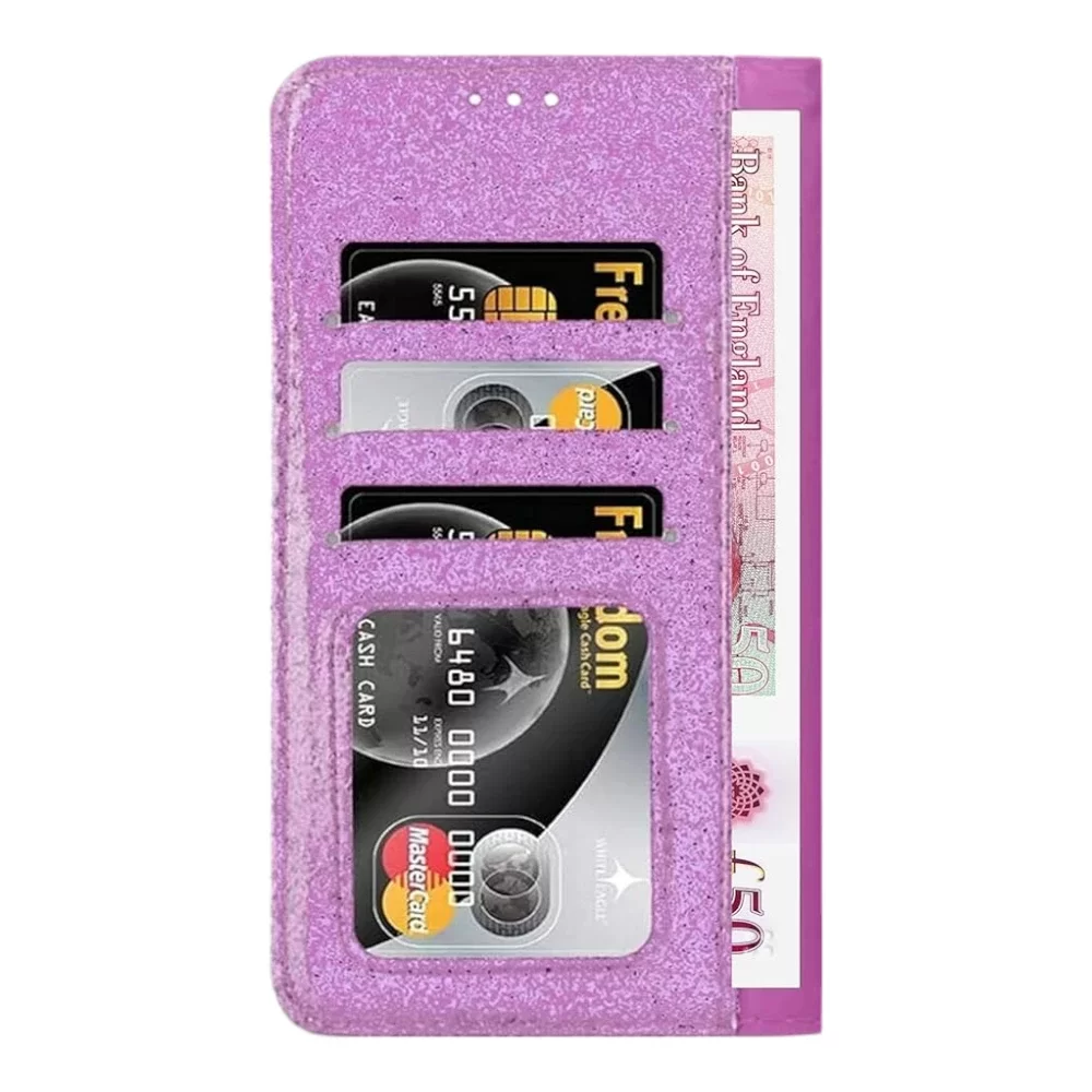 Shiny Leather Glitter Book Case for iPhone 16 Pro