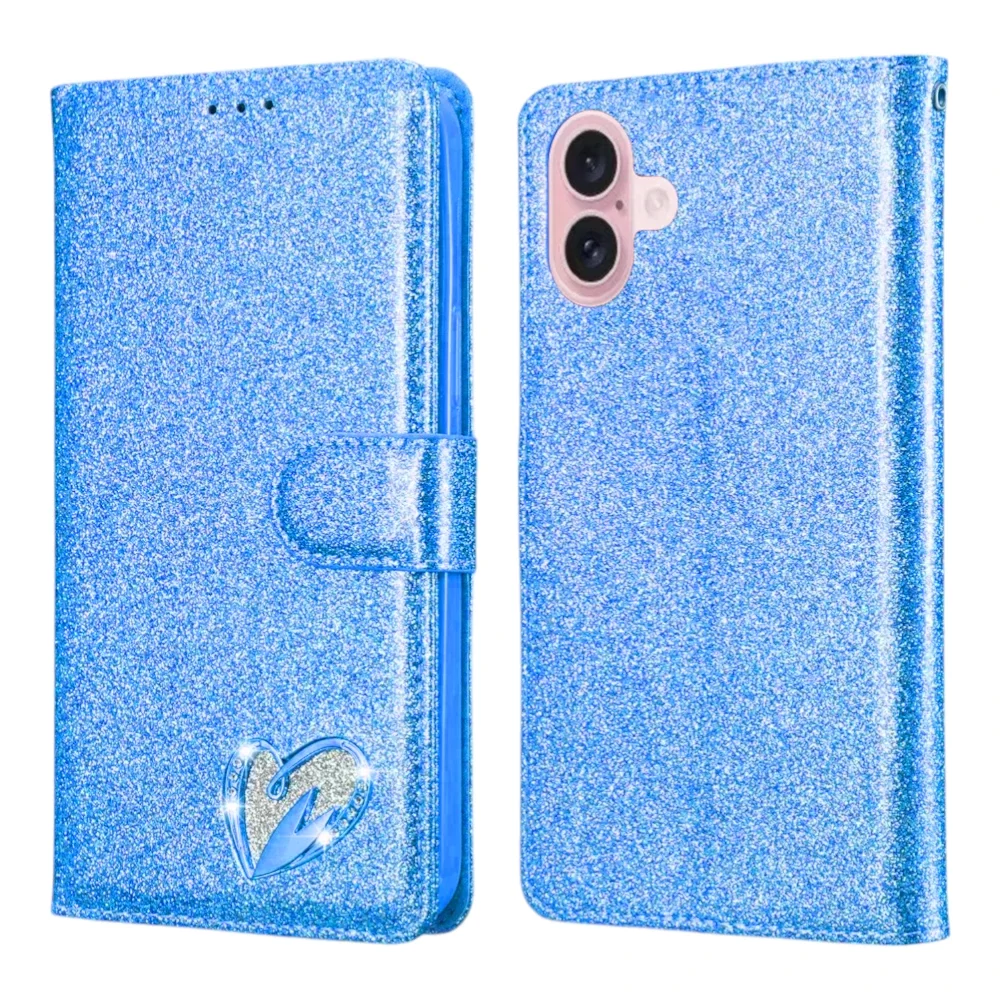 Shiny Leather Glitter Book Case for iPhone 16 Plus