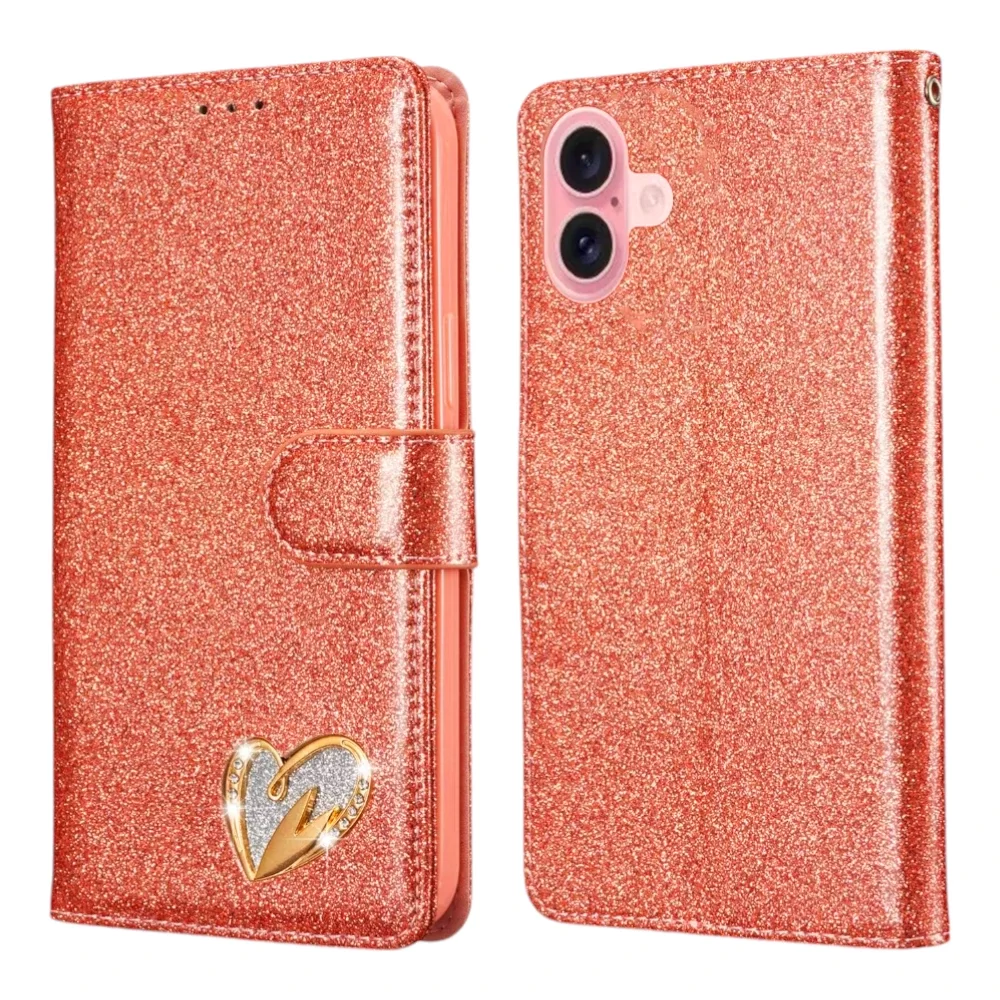 Shiny Leather Glitter Book Case for iPhone 16 Plus