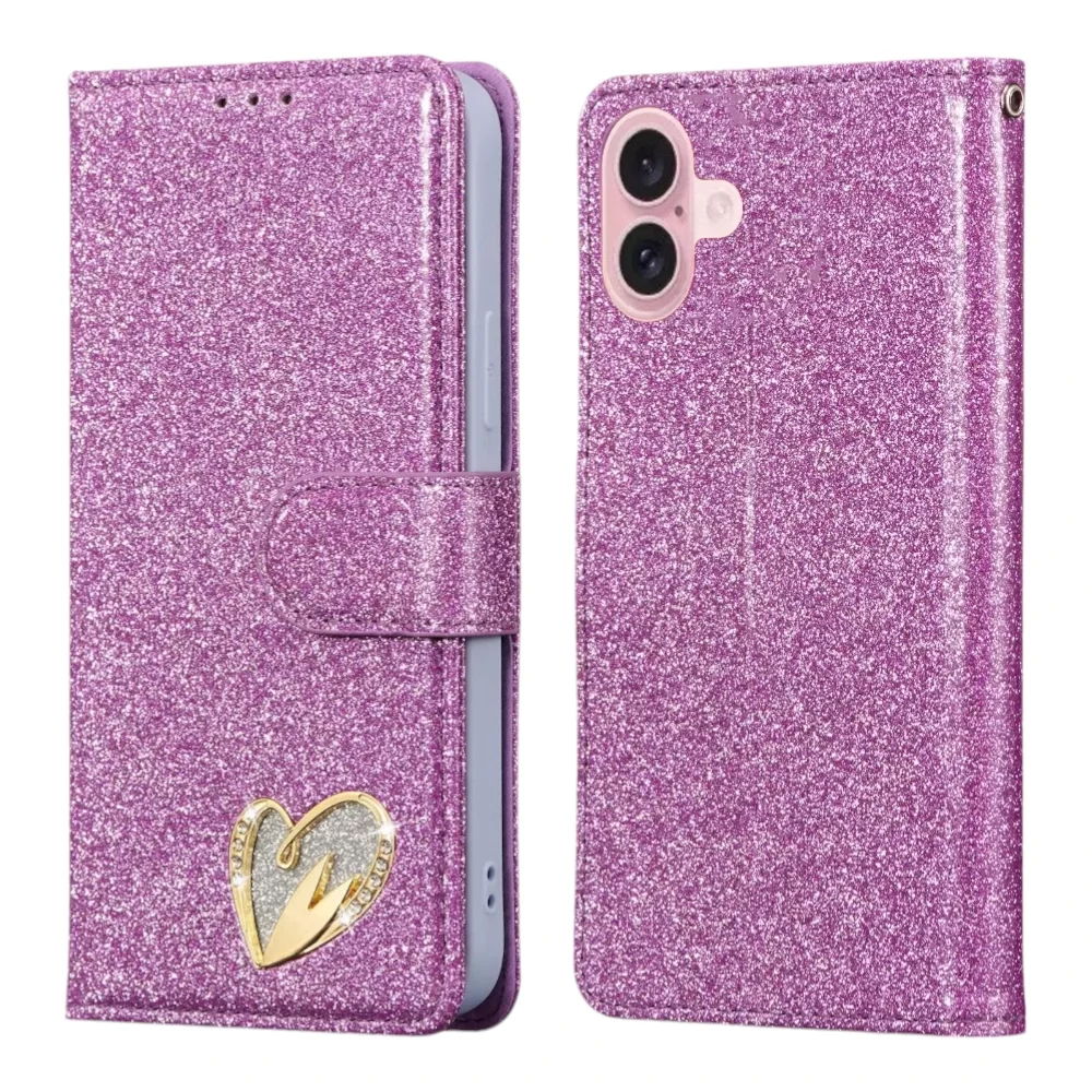 Shiny Leather Glitter Book Case for iPhone 16