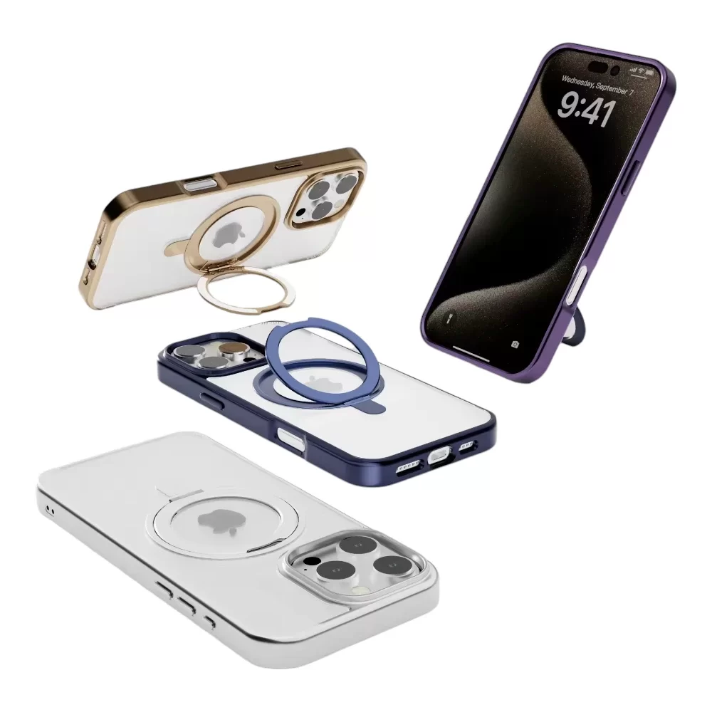 Rotating Ring Stand Clear Case for iPhone 16 Pro