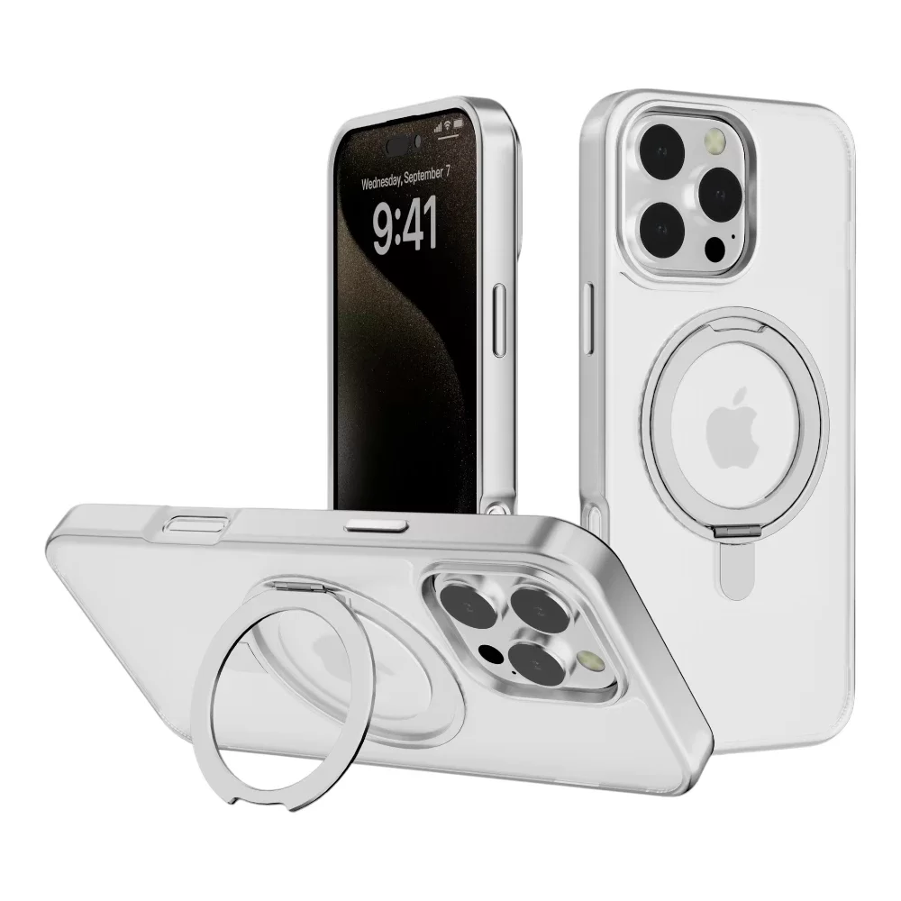 Rotating Ring Stand Clear Case for iPhone 16 Pro Max