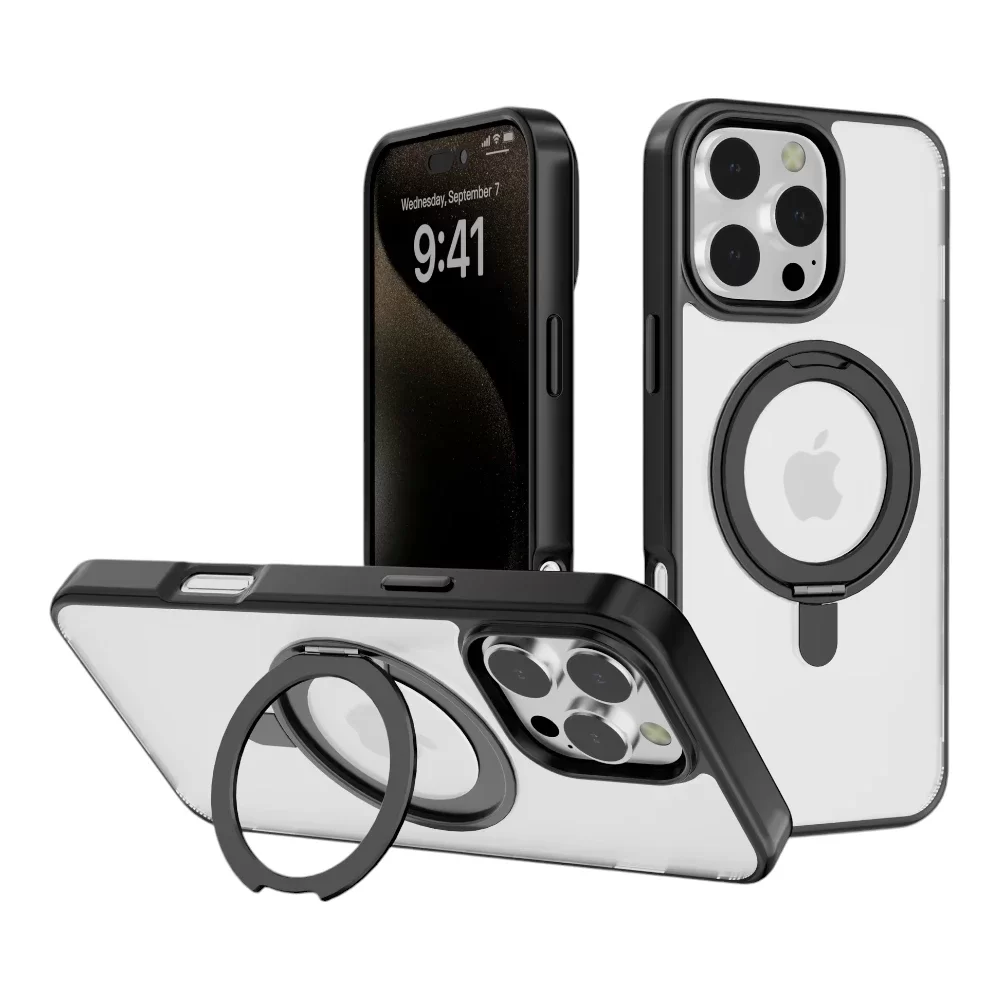 Rotating Ring Stand Clear Case for iPhone 16 Pro Max