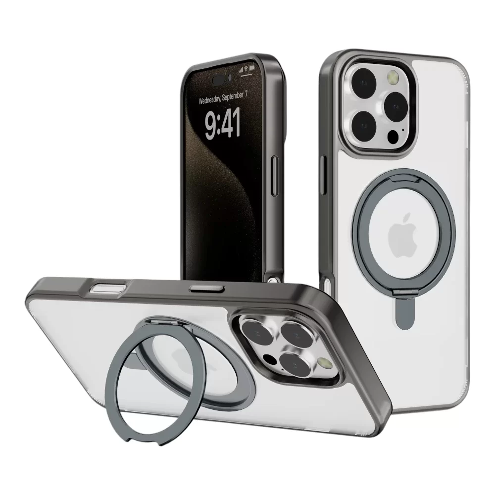 Rotating Ring Stand Clear Case for iPhone 16 Pro Max