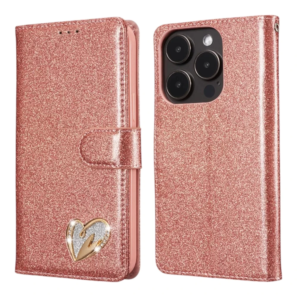 Shiny Leather Glitter Book Case for iPhone 16 Pro Max