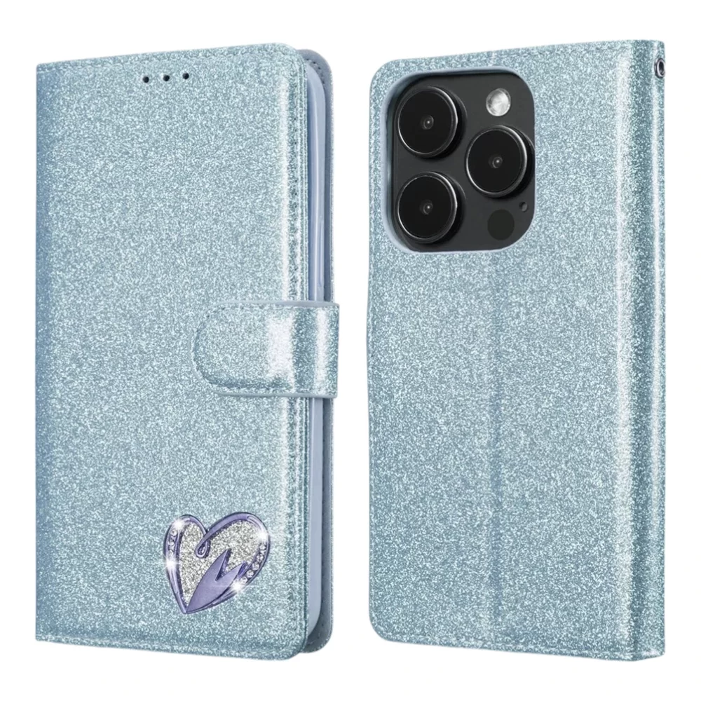 Shiny Leather Glitter Book Case for iPhone 16 Pro Max