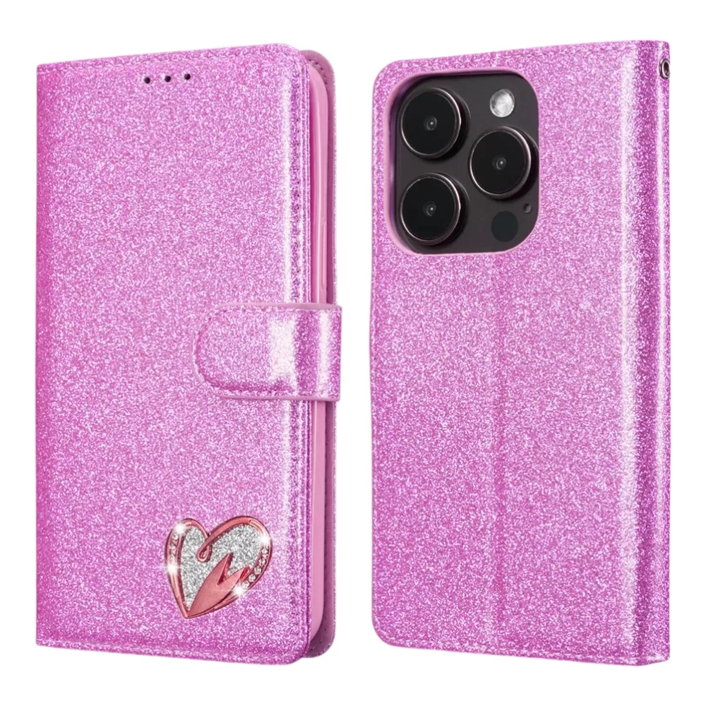 Shiny Leather Glitter Book Case for iPhone 16 Pro Max