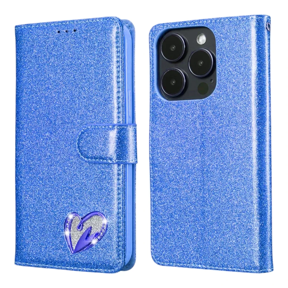 Shiny Leather Glitter Book Case for iPhone 16 Pro Max