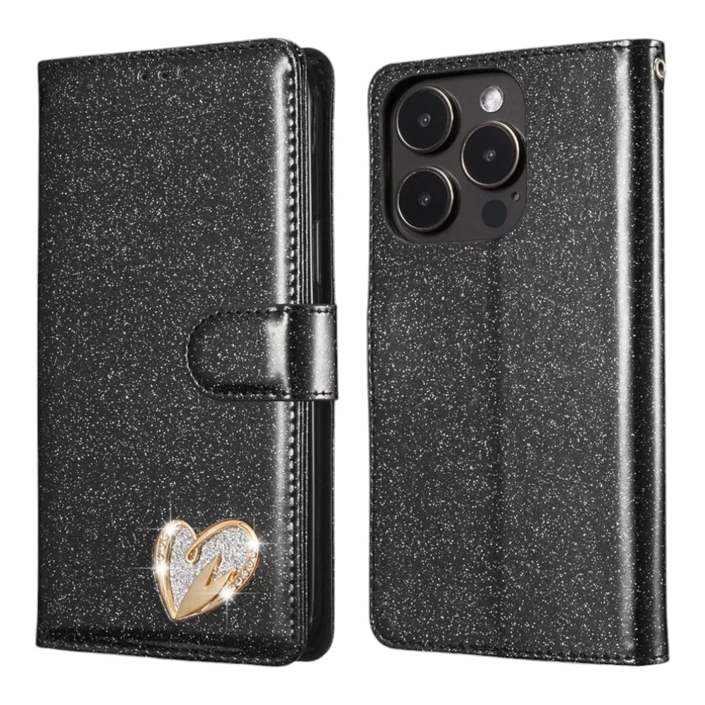 Shiny Leather Glitter Book Case for iPhone 16 Pro Max