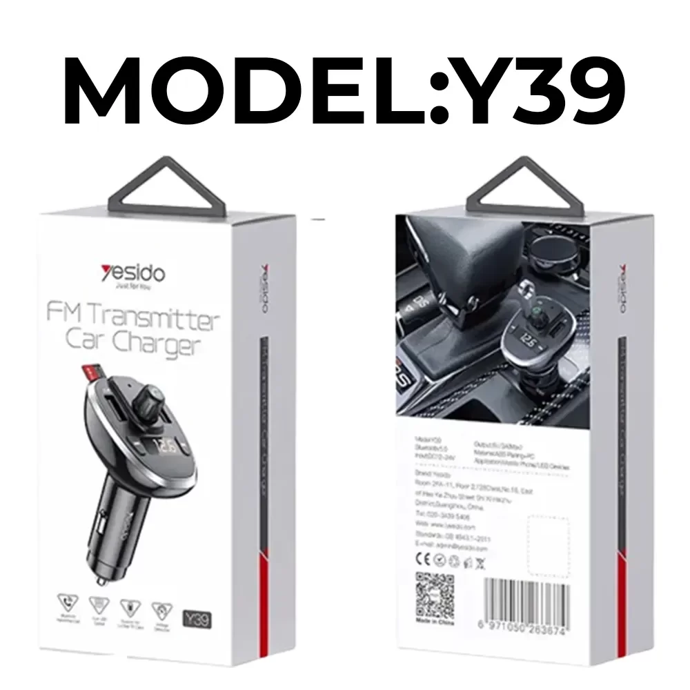 YESIDO Y39 FM Transmitter with Dual USB Fast Charging