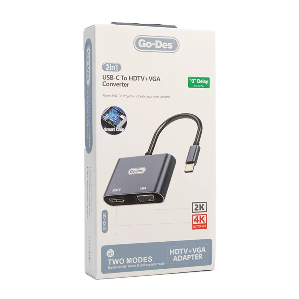 Go-Des GD-8280: USB-C to Dual Display Converter (HDTV & VGA)