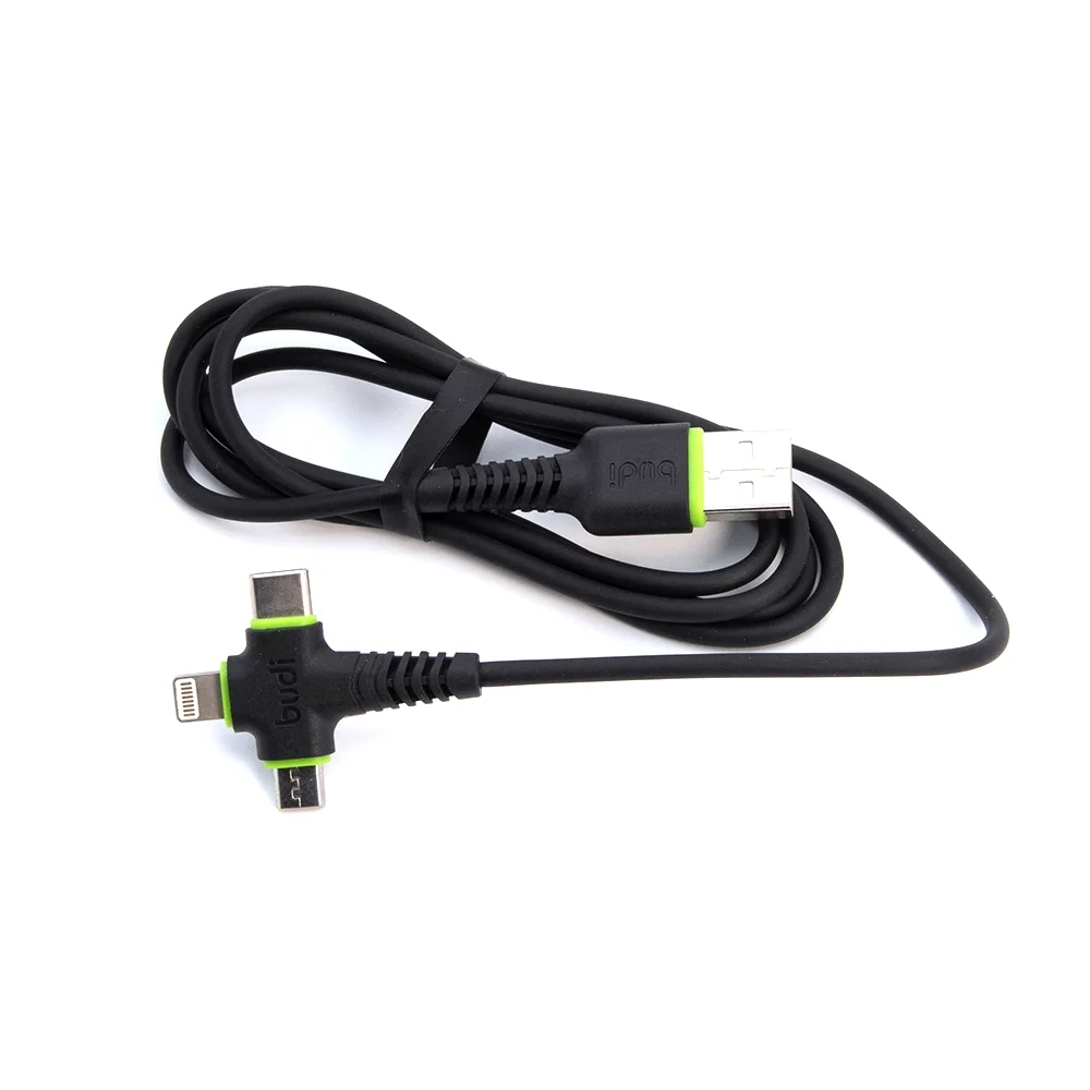 Budi 3 in 1 Charge/Sync Cable 1.2 M - M8J150+BLK