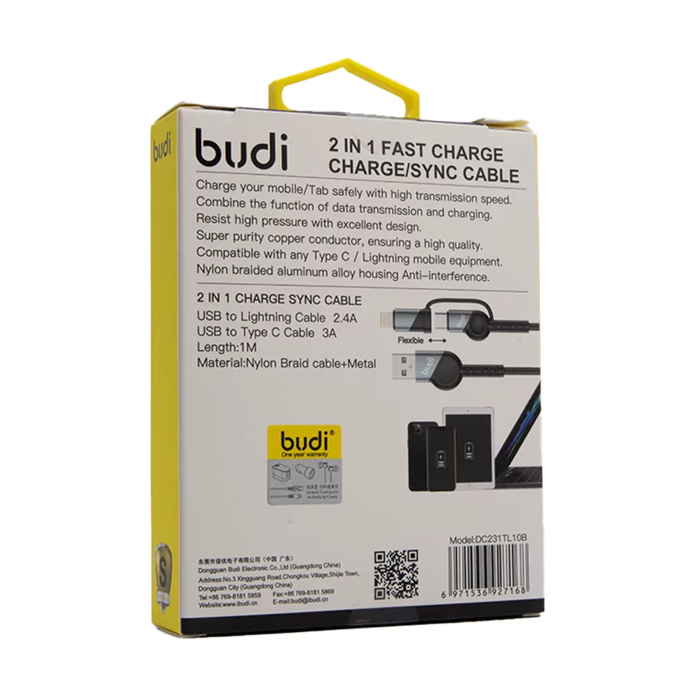 Budi 2 in 1 Fast Charge Charge/Sync Cable DC231TL10B
