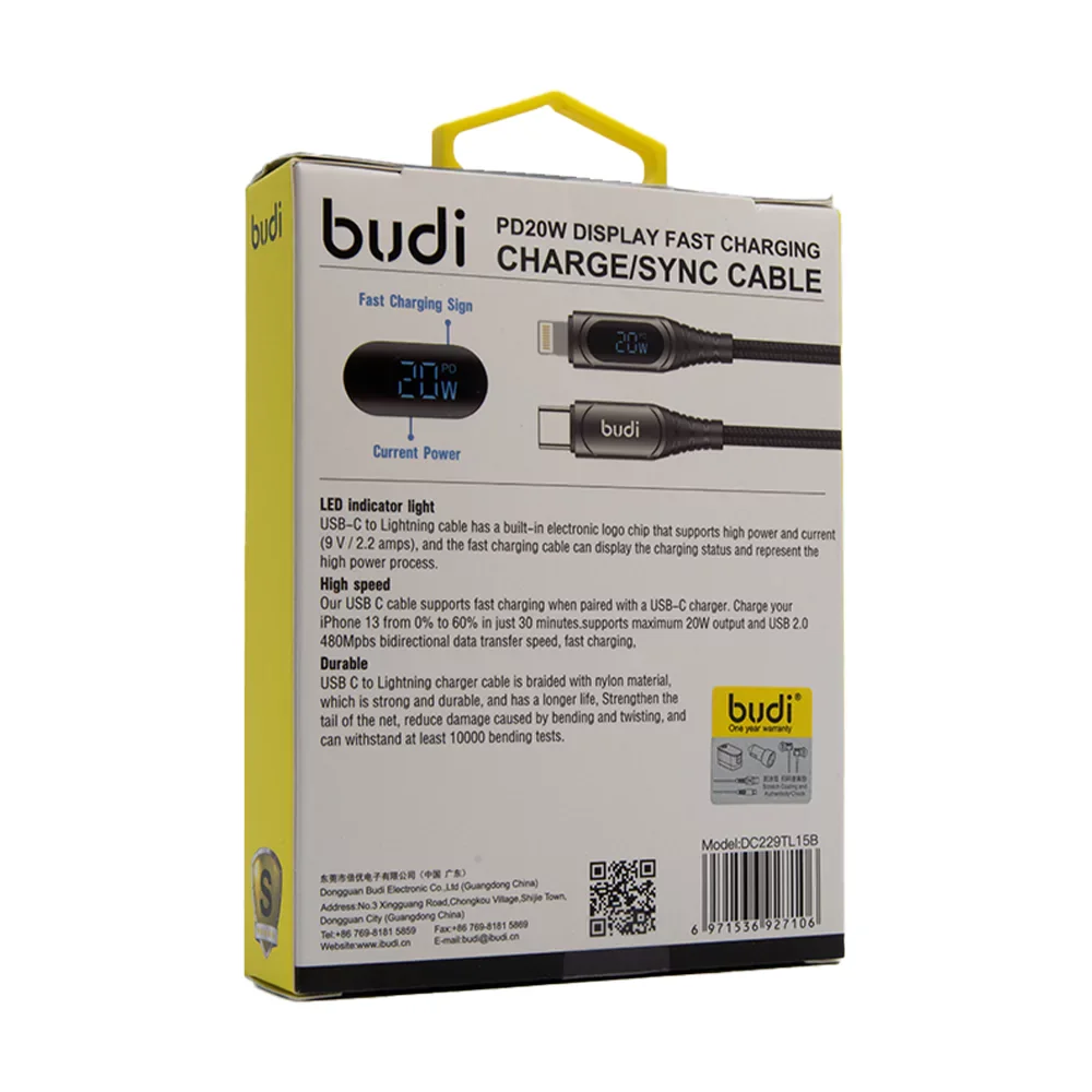 Budi PD20W Display Fast Charging Charge/Sync Cable