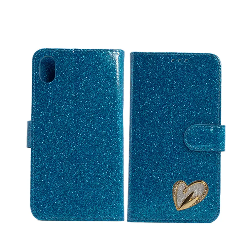 Shiny Leather Glitter Book Case for iPhone XR