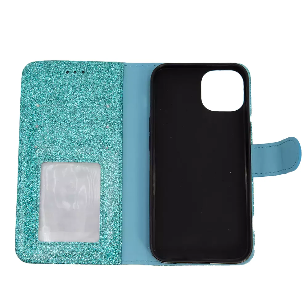 Shiny Leather Glitter Book Case for iPhone 13 Pro