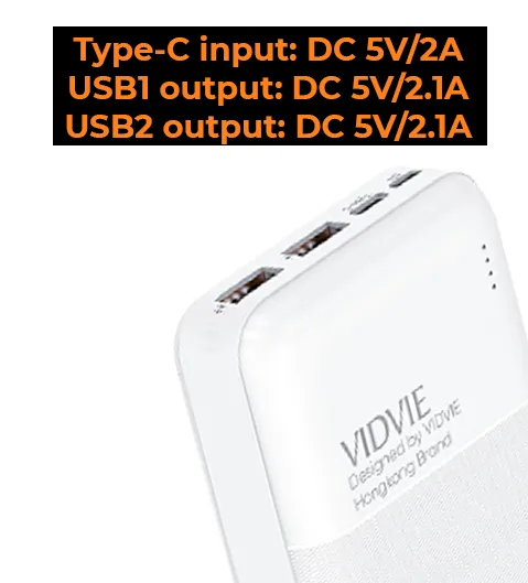 Vidvie PB766 Power Bank - 20000mAh Portable Charger with Dual USB Ports